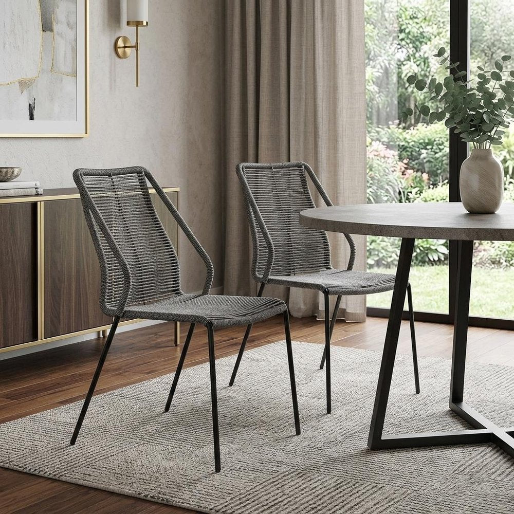 Set of Two 22 Gray Metal Outdoor Dining Chair