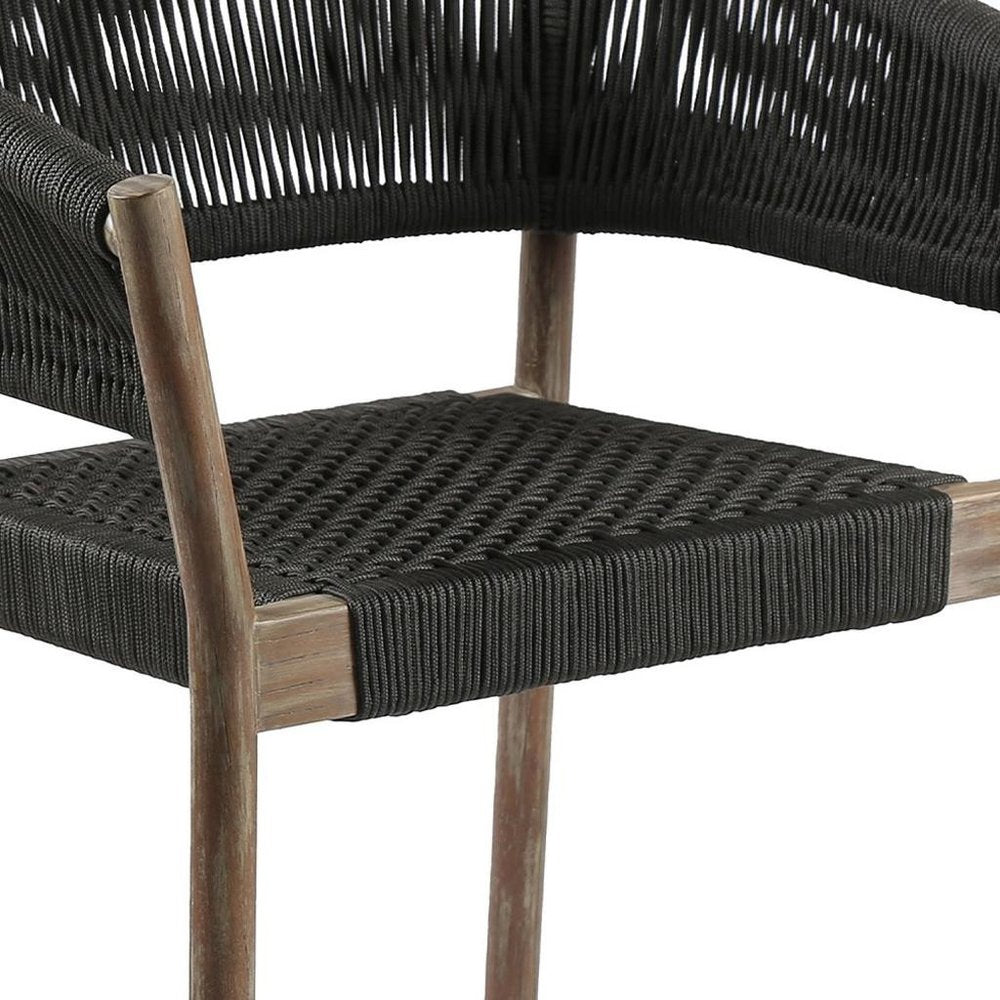 Set of Two 26 Black and Natural Wood Solid Wood Outdoor Dining Chair