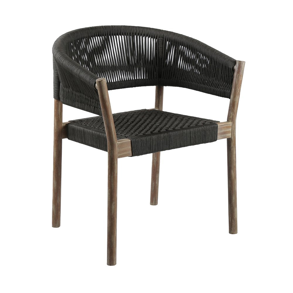 Set of Two 26 Black and Natural Wood Solid Wood Outdoor Dining Chair