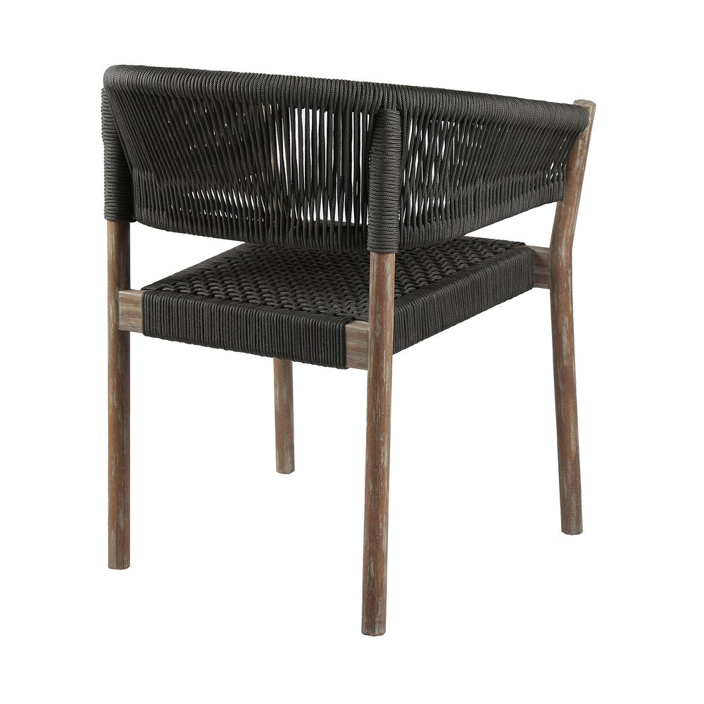 Set of Two 26 Black and Natural Wood Solid Wood Outdoor Dining Chair