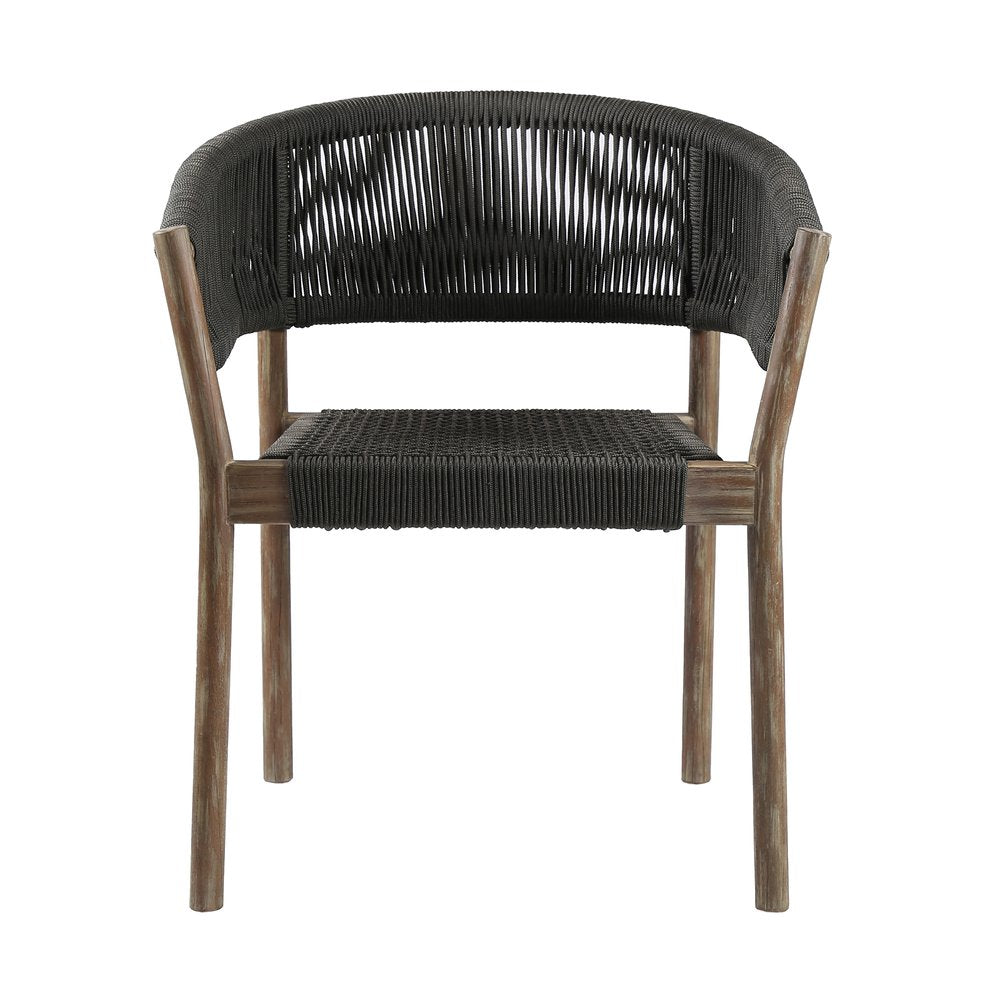 Set of Two 26 Black and Natural Wood Solid Wood Outdoor Dining Chair
