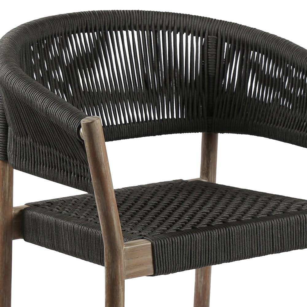 Set of Two 26 Black and Natural Wood Solid Wood Outdoor Dining Chair
