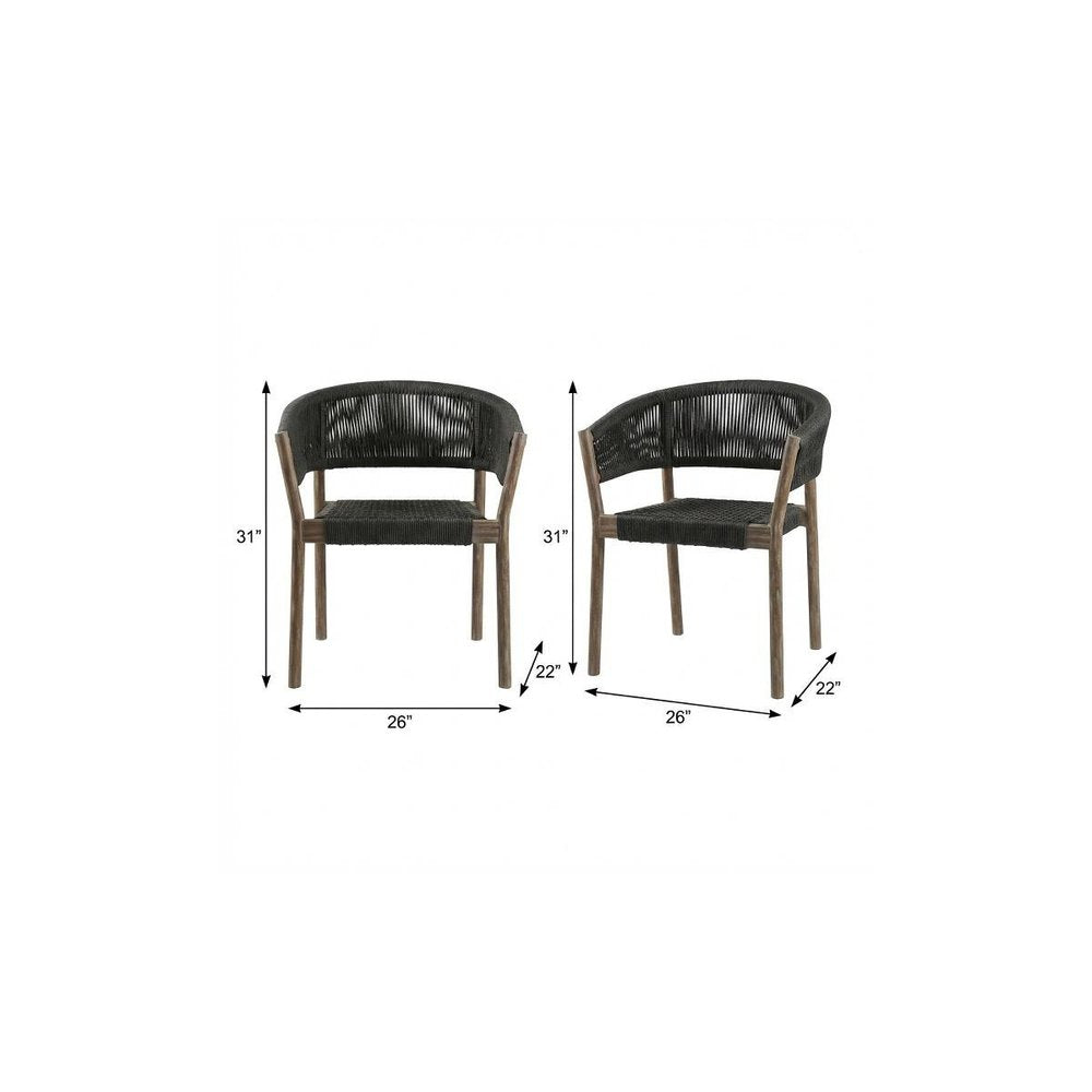 Set of Two 26 Black and Natural Wood Solid Wood Outdoor Dining Chair
