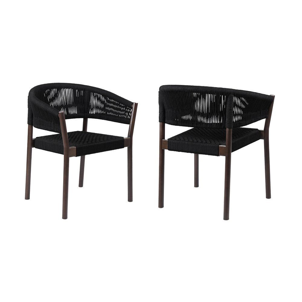 Set of Two 26 Black Solid Wood Outdoor Dining Chair