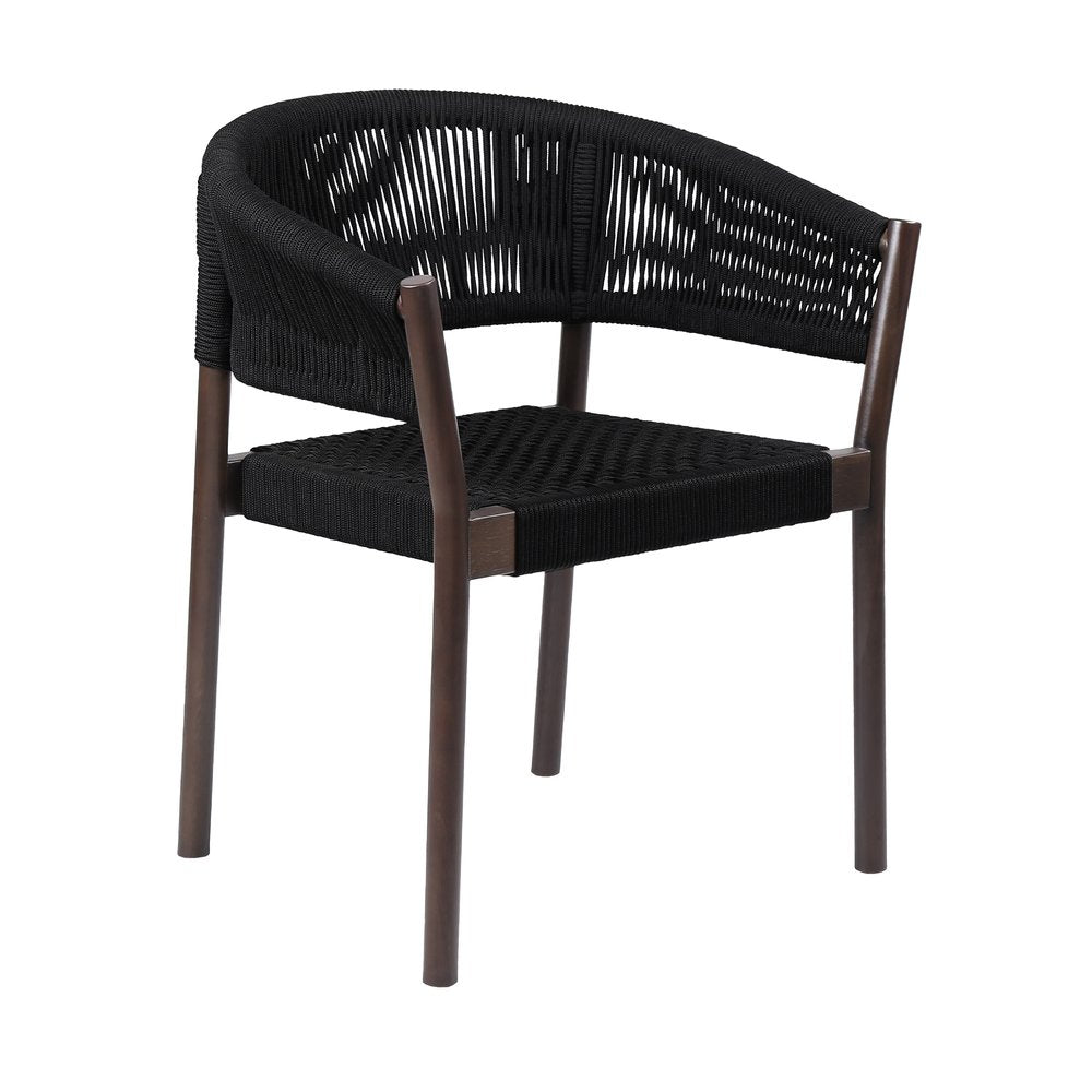 Set of Two 26 Black Solid Wood Outdoor Dining Chair