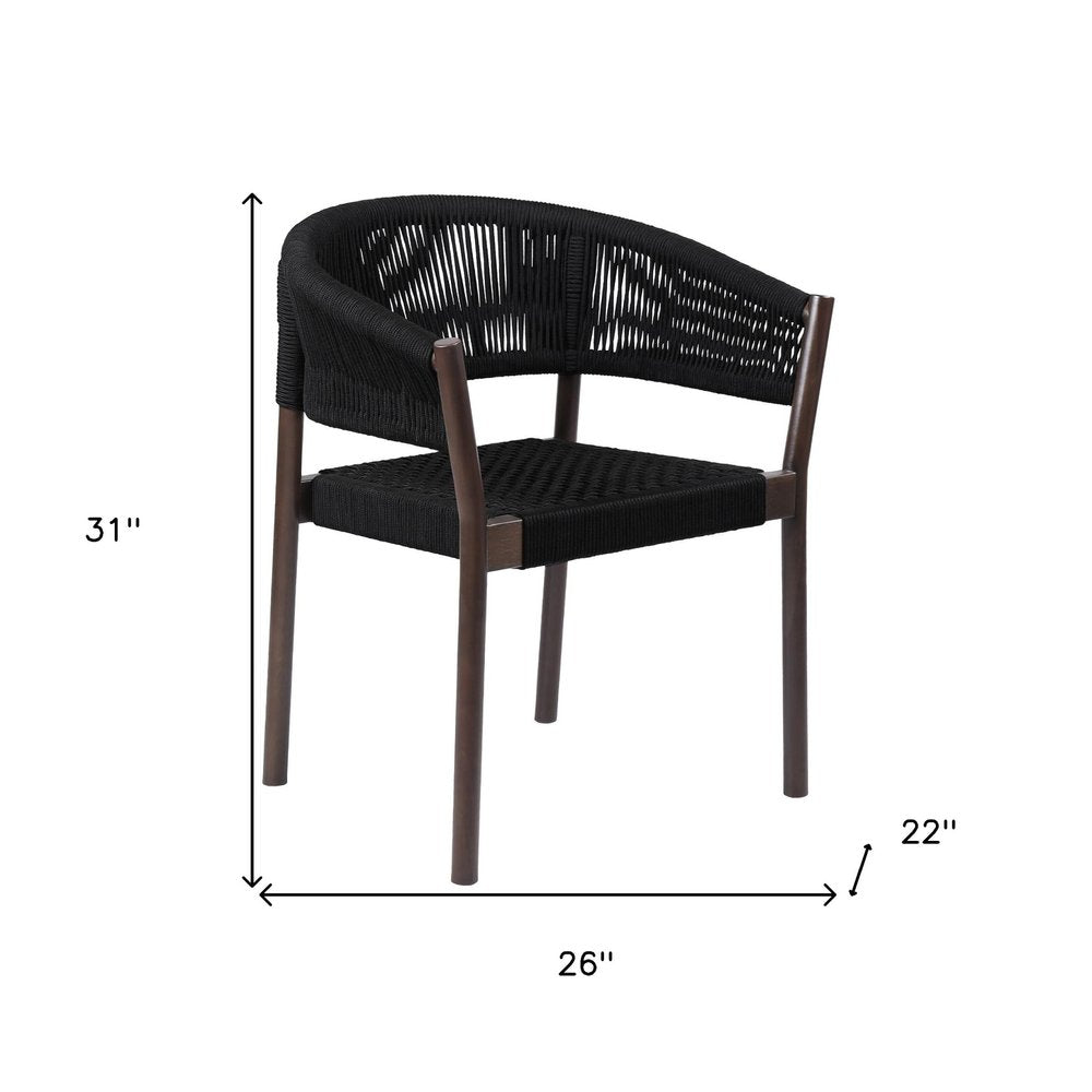 Set of Two 26 Black Solid Wood Outdoor Dining Chair