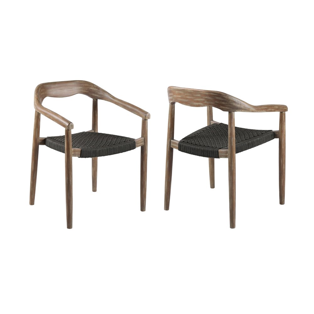 Set of Two 22 Black and Natural Wood Solid Wood Outdoor Dining Chairs
