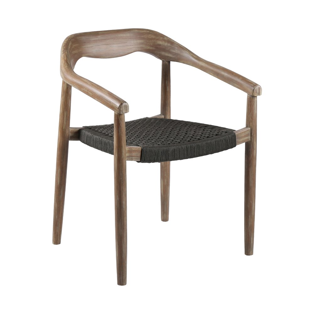 Set of Two 22 Black and Natural Wood Solid Wood Outdoor Dining Chairs