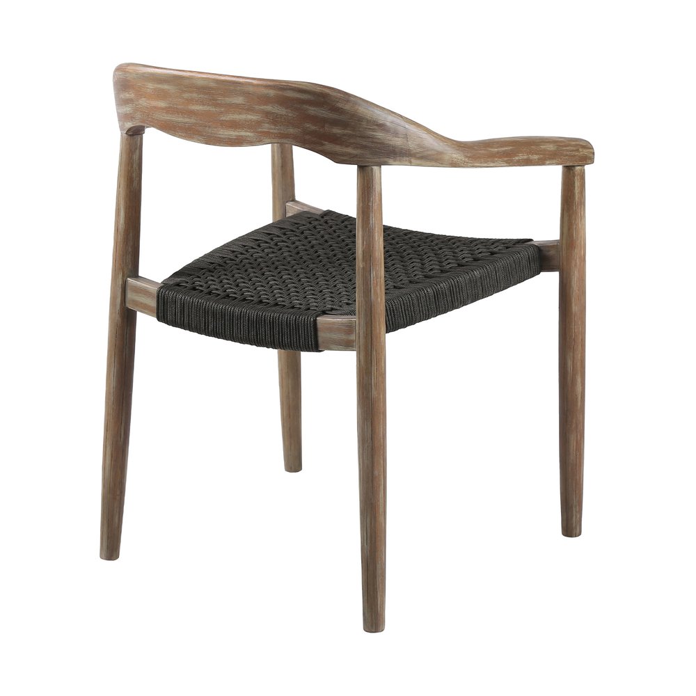 Set of Two 22 Black and Natural Wood Solid Wood Outdoor Dining Chairs