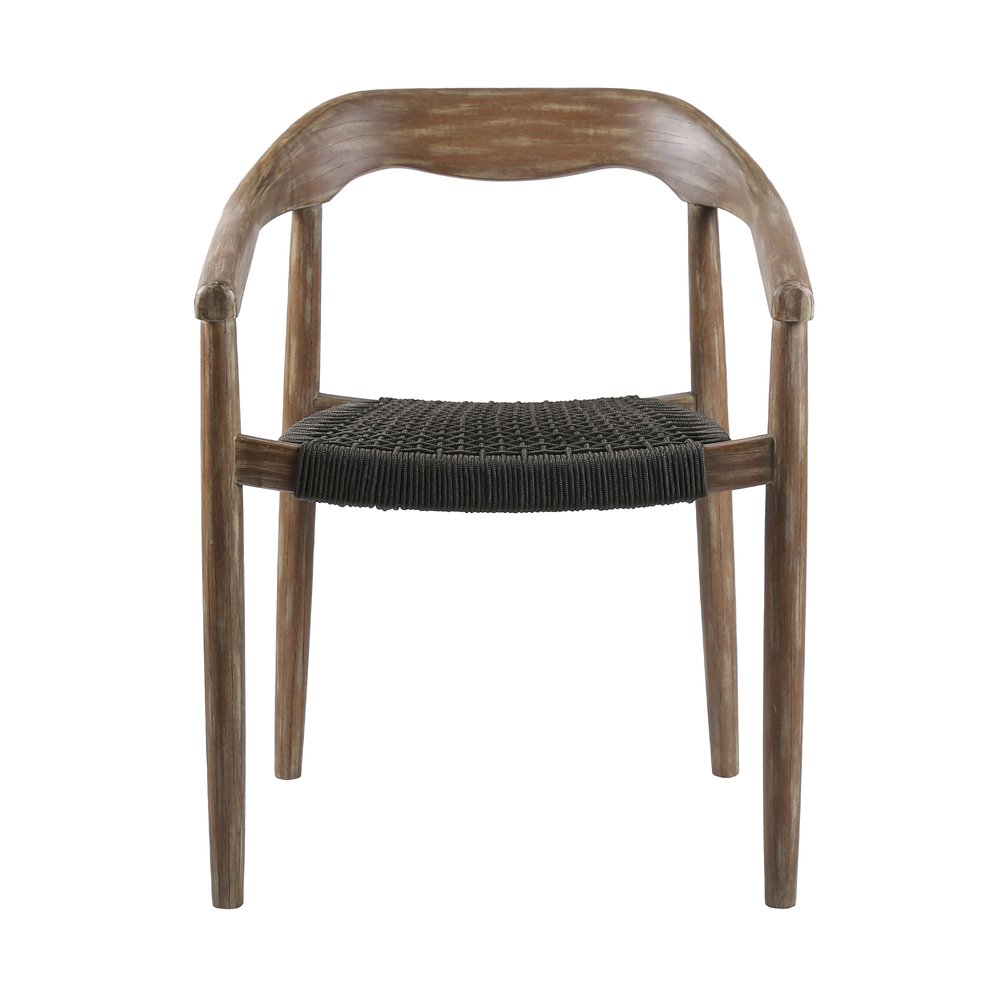 Set of Two 22 Black and Natural Wood Solid Wood Outdoor Dining Chairs