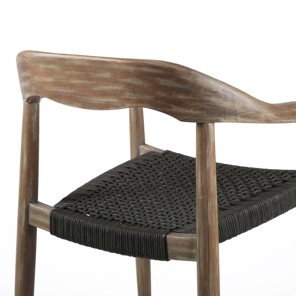 Set of Two 22 Black and Natural Wood Solid Wood Outdoor Dining Chairs