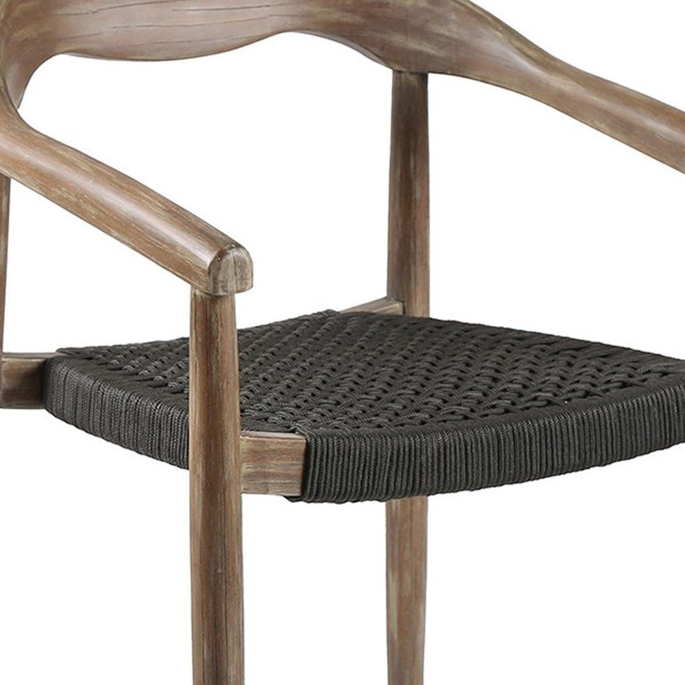 Set of Two 22 Black and Natural Wood Solid Wood Outdoor Dining Chairs