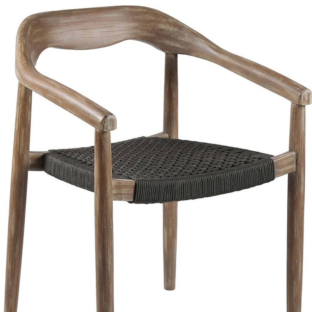 Set of Two 22 Black and Natural Wood Solid Wood Outdoor Dining Chairs