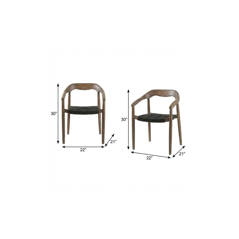 Set of Two 22 Black and Natural Wood Solid Wood Outdoor Dining Chairs