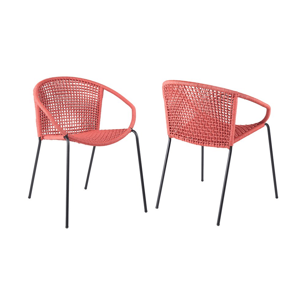 Set of Two 25 Red Metal Outdoor Dining Chair