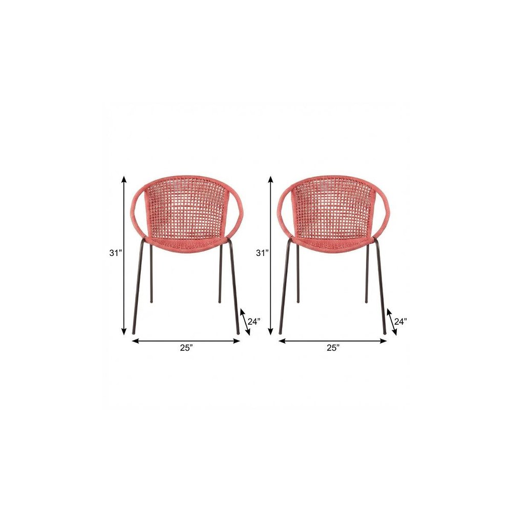 Set of Two 25 Red Metal Outdoor Dining Chair
