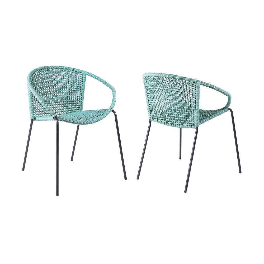 Set of Two 25 Green Metal Outdoor Dining Chair