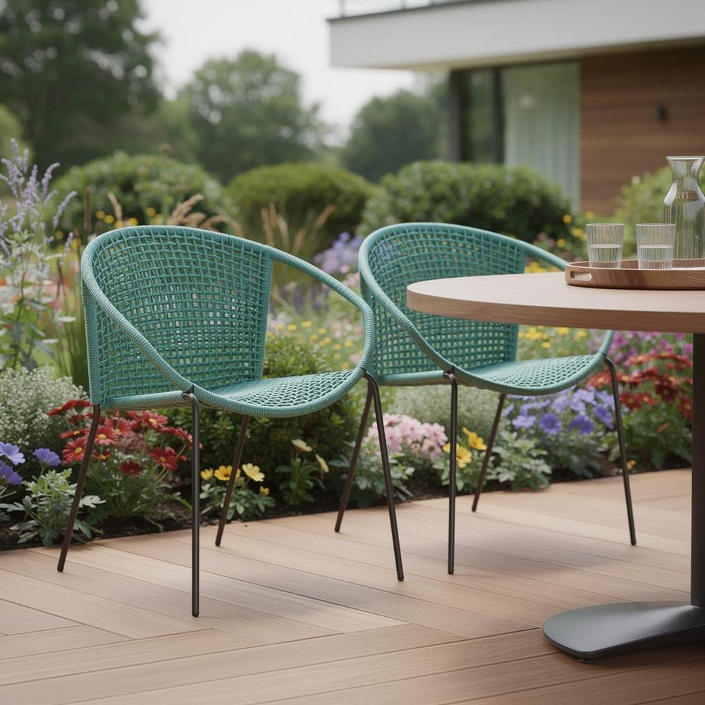 Set of Two 25 Green Metal Outdoor Dining Chair