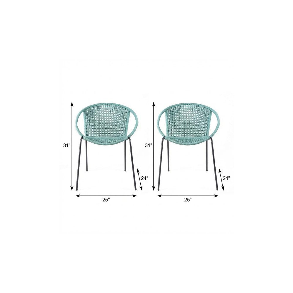 Set of Two 25 Green Metal Outdoor Dining Chair