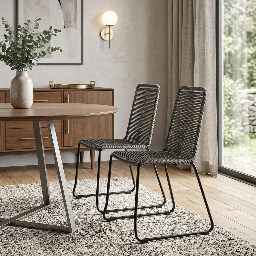 Set of Two 23 Gray Metal Outdoor Dining Chair