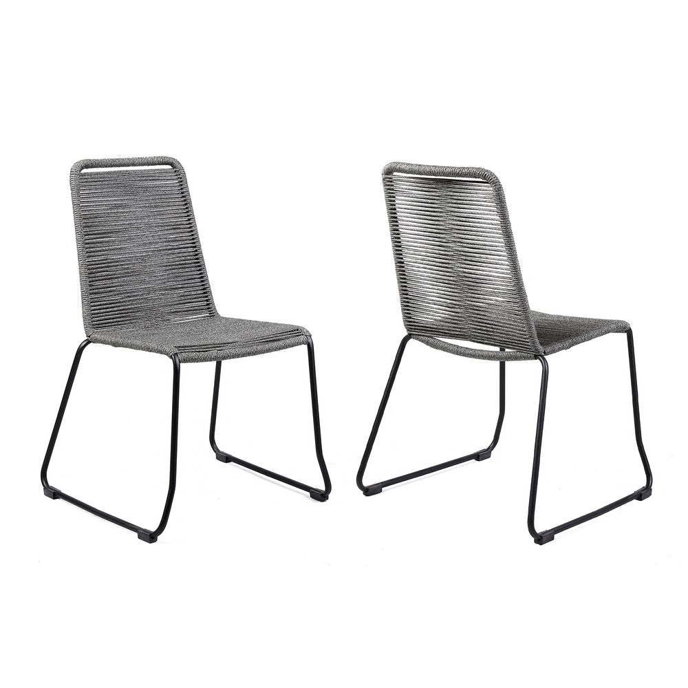 Set of Two 23 Gray Metal Outdoor Dining Chair