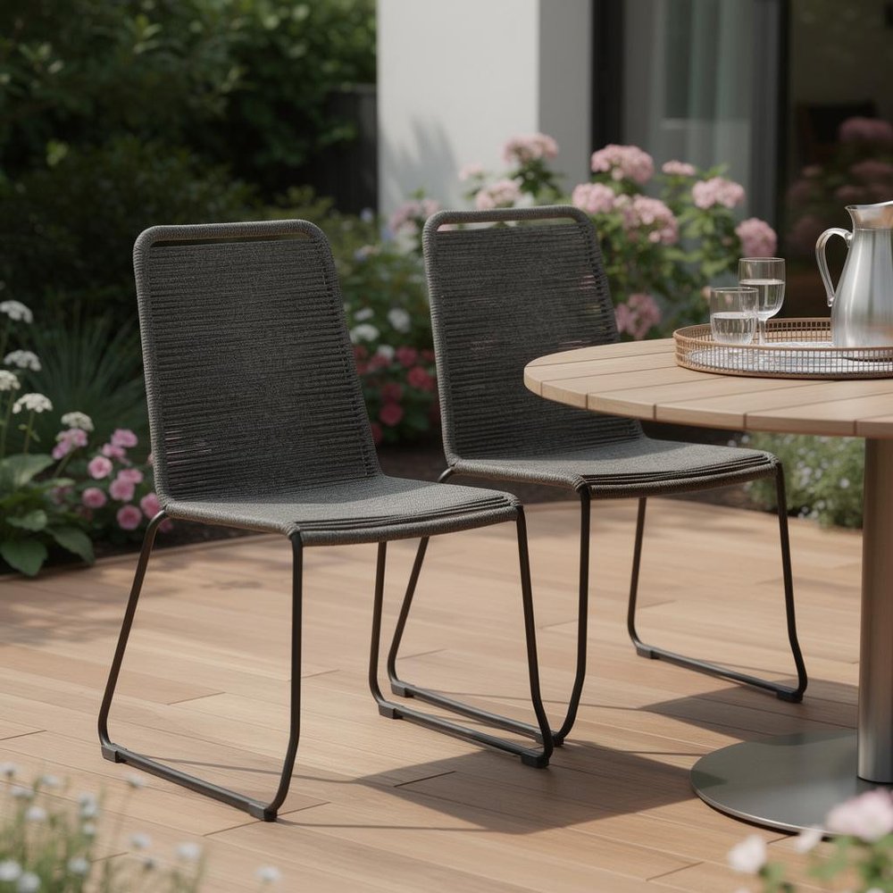 Set of Two 23 Gray Metal Outdoor Dining Chair