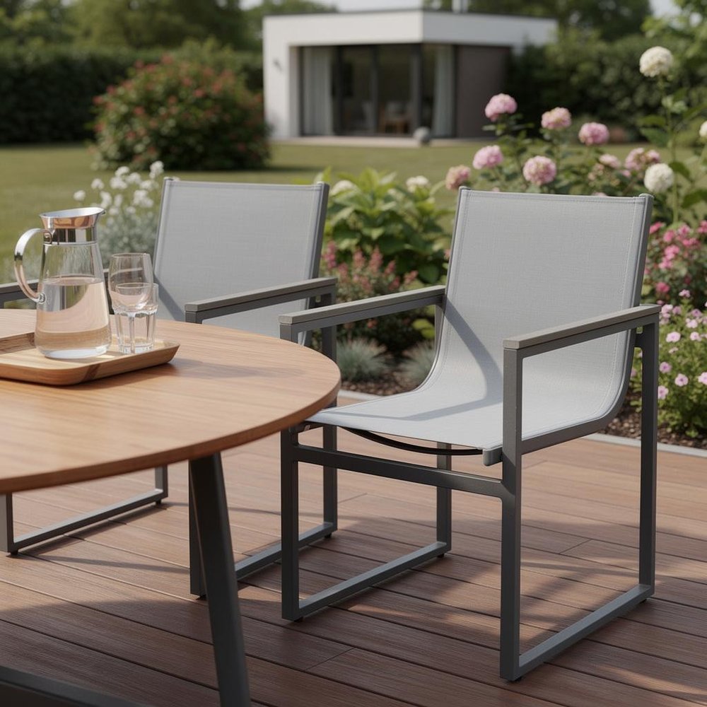 Set of Two 22 Light Gray Metal Outdoor Dining Chair
