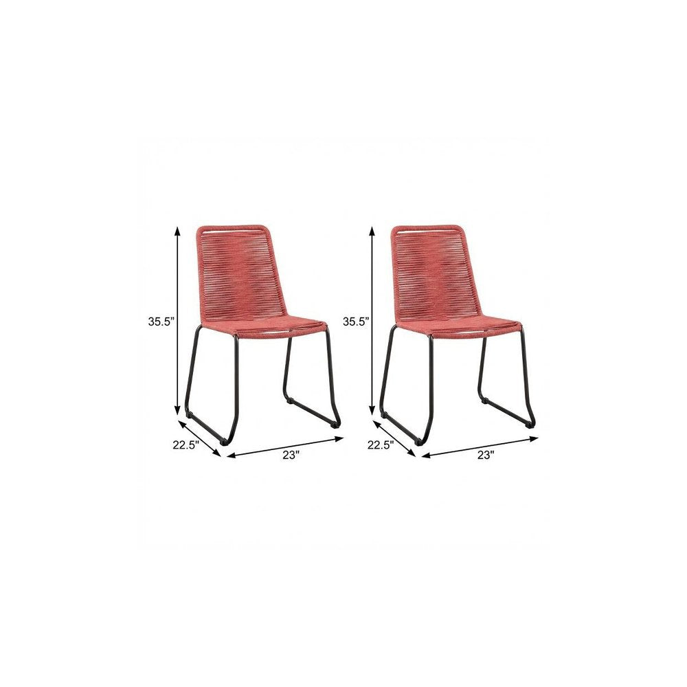 Set of Two 23 Red Metal Outdoor Dining Chair