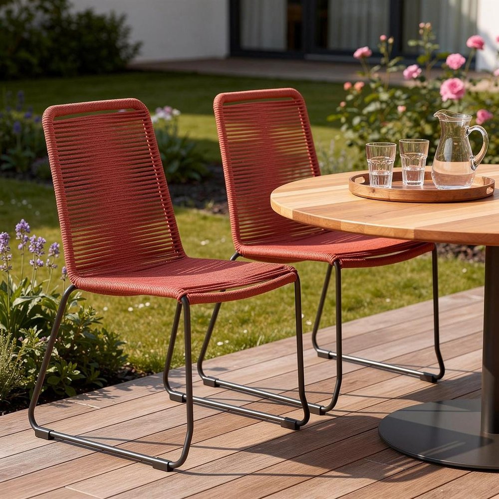 Set of Two 23 Red Metal Outdoor Dining Chair