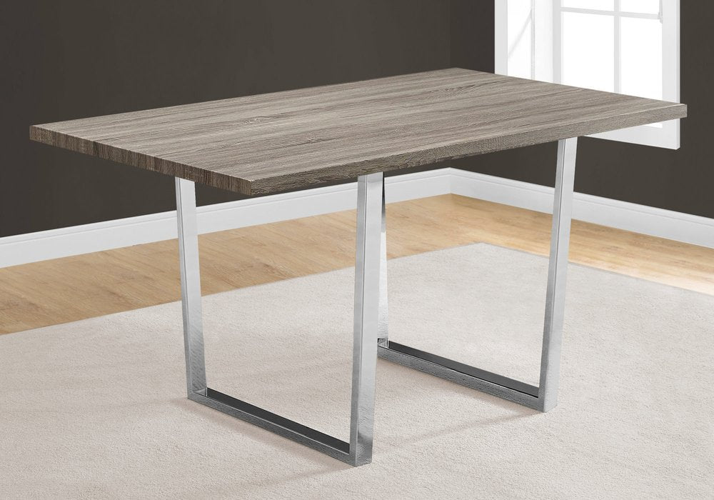 Taupe and Silver Solid Wood and Metal Sled Base Dining Table - 59-inch