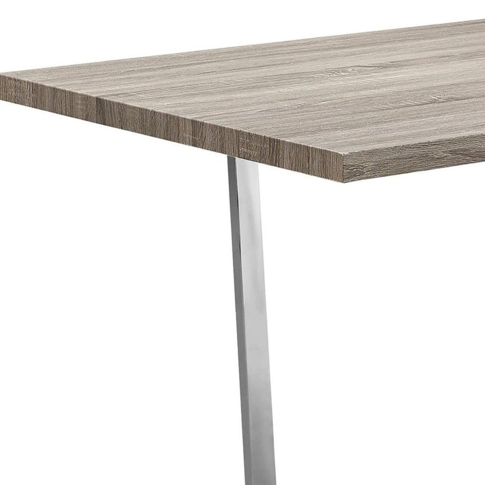 Taupe and Silver Solid Wood and Metal Sled Base Dining Table - 59-inch