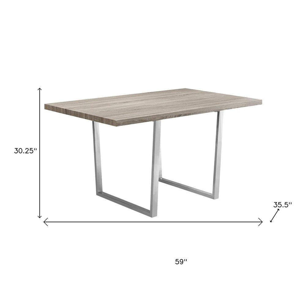 Taupe and Silver Solid Wood and Metal Sled Base Dining Table - 59-inch