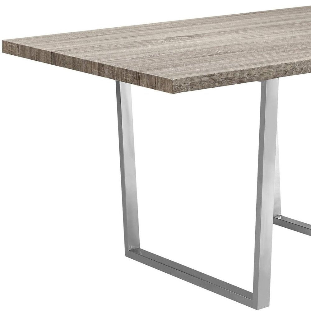 Taupe and Silver Solid Wood and Metal Sled Base Dining Table - 59-inch