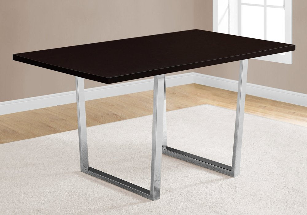 Espresso and Silver Solid Wood and Metal Sled Base Dining Table - 59-inch