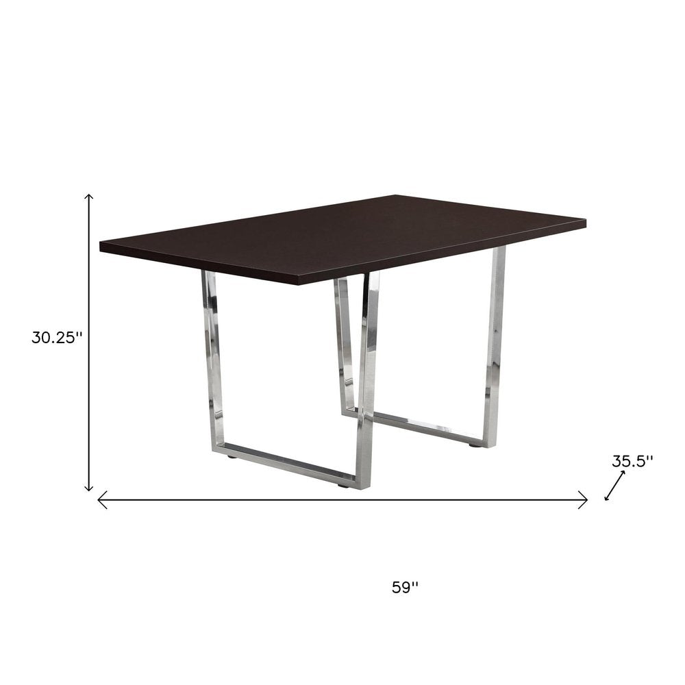 Espresso and Silver Solid Wood and Metal Sled Base Dining Table - 59-inch