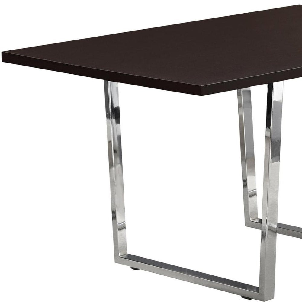 Espresso and Silver Solid Wood and Metal Sled Base Dining Table - 59-inch