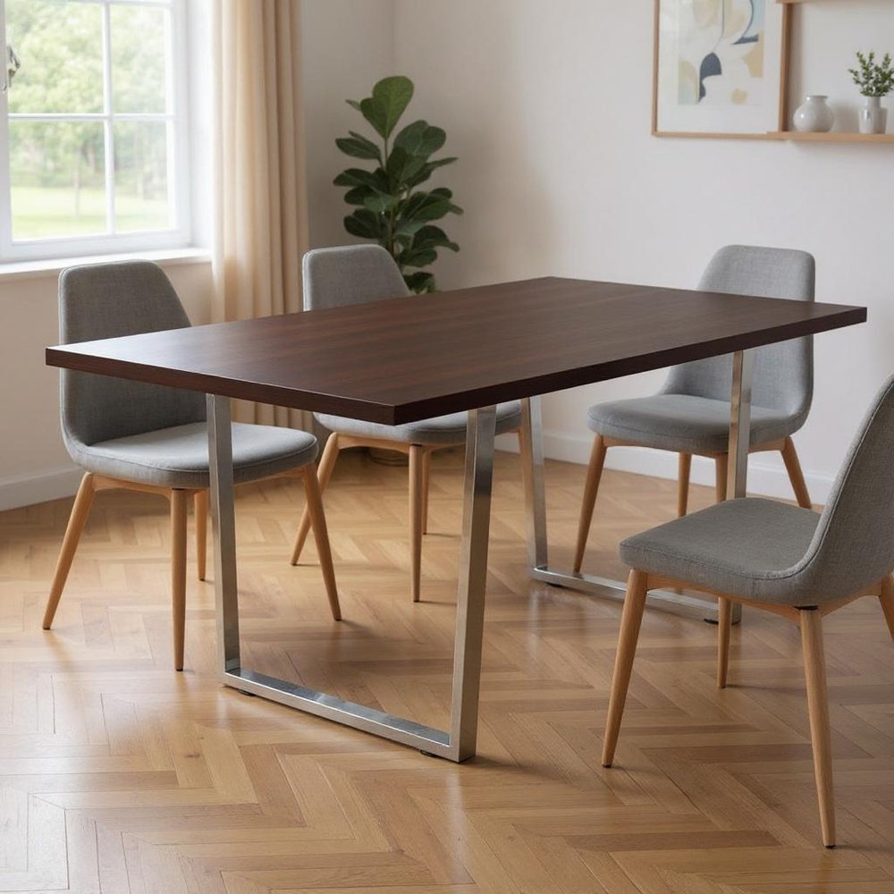 Espresso and Silver Solid Wood and Metal Sled Base Dining Table - 59-inch