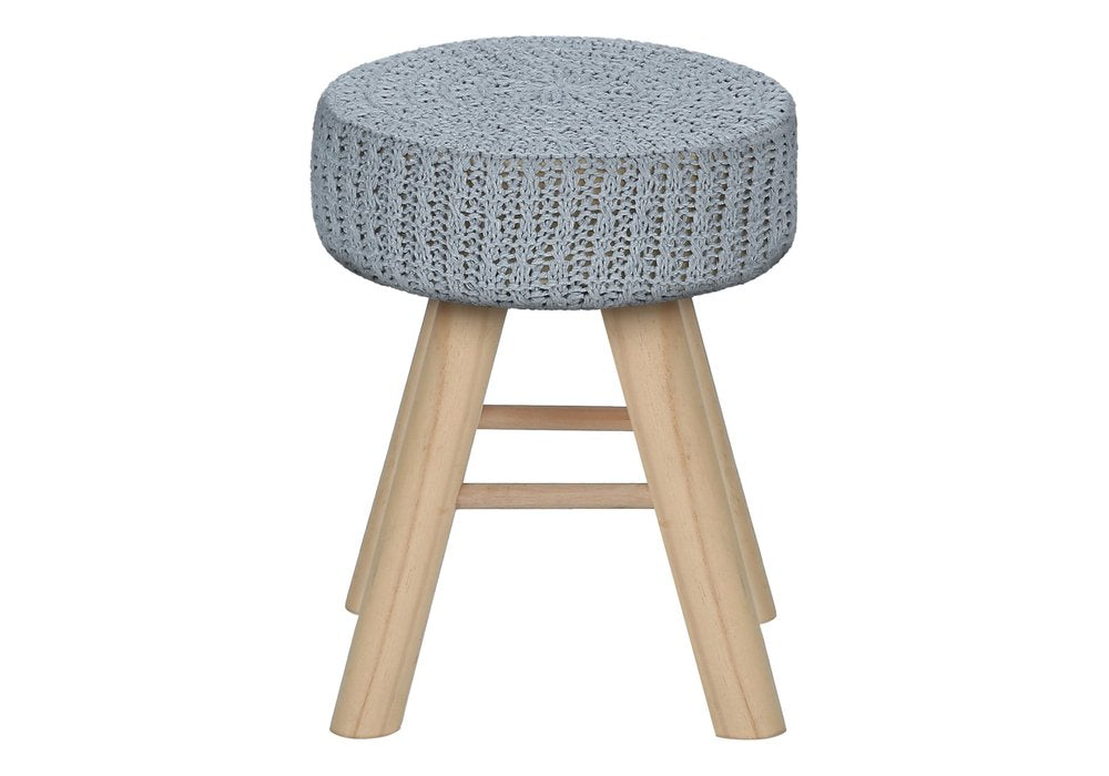 Gray Fabric and Natural Round Ottoman - 12-inch