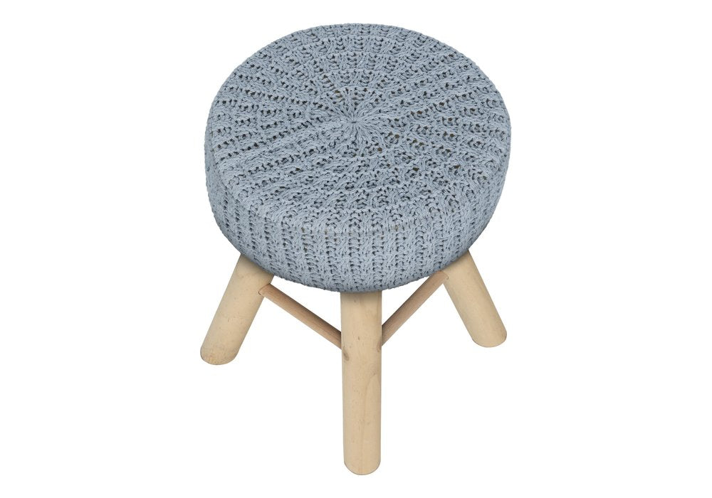 Gray Fabric and Natural Round Ottoman - 12-inch