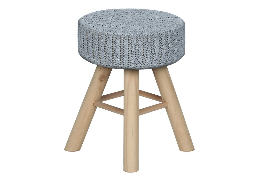 Gray Fabric and Natural Round Ottoman - 12-inch