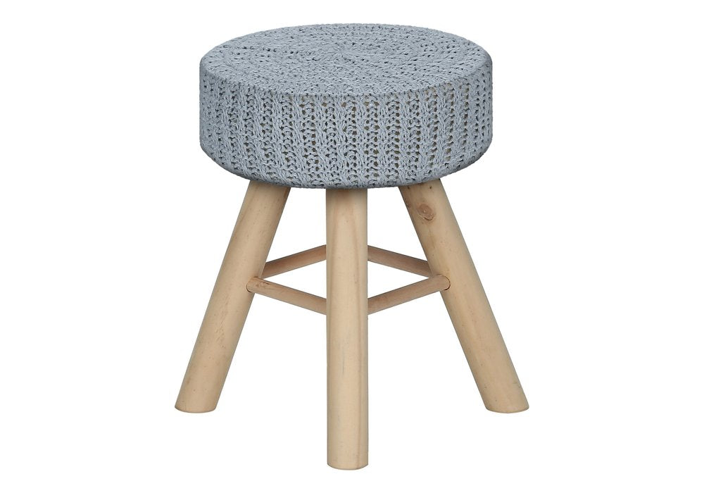 Gray Fabric and Natural Round Ottoman - 12-inch