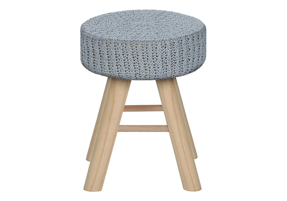 Gray Fabric and Natural Round Ottoman - 12-inch