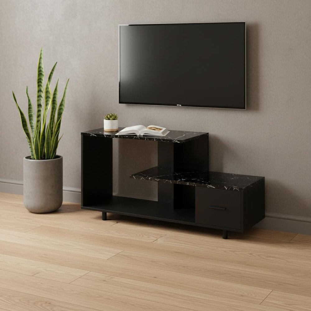 Black Cabinet Enclosed Storage TV Stand - 47-inch