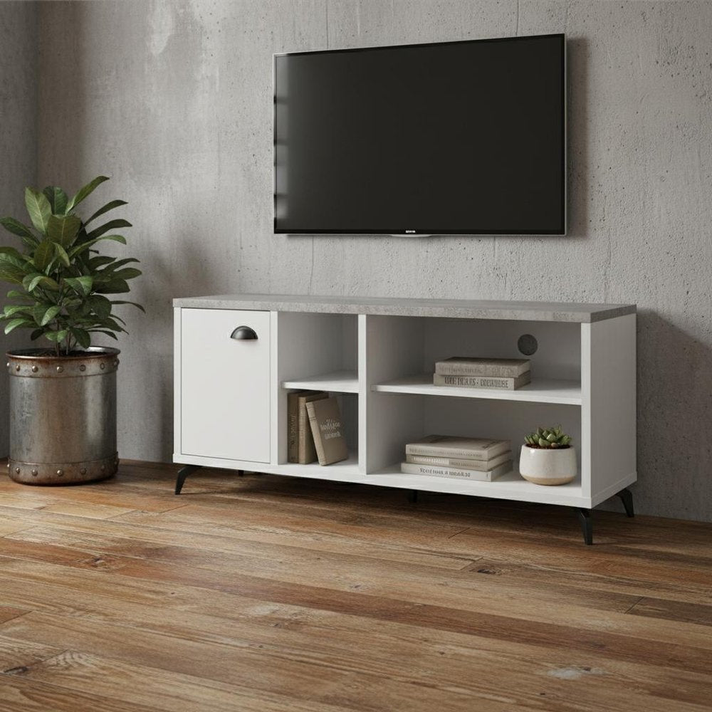Gray and White Wood Enclosed and Open Storage TV Stand - 47-inch