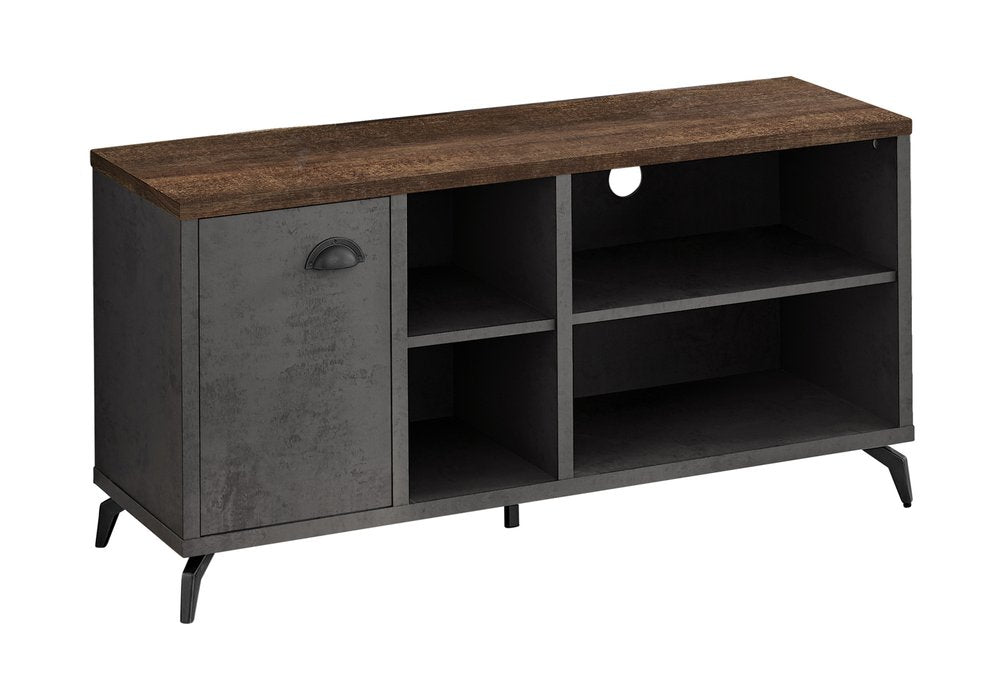 Brown and Gray Distressed Reclaimed Wood Enclosed and Open Storage TV Stand