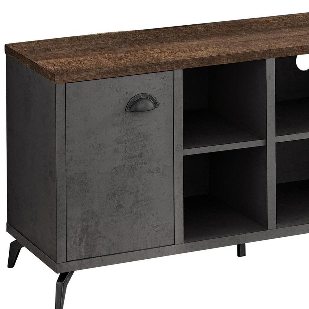 Brown and Gray Distressed Reclaimed Wood Enclosed and Open Storage TV Stand
