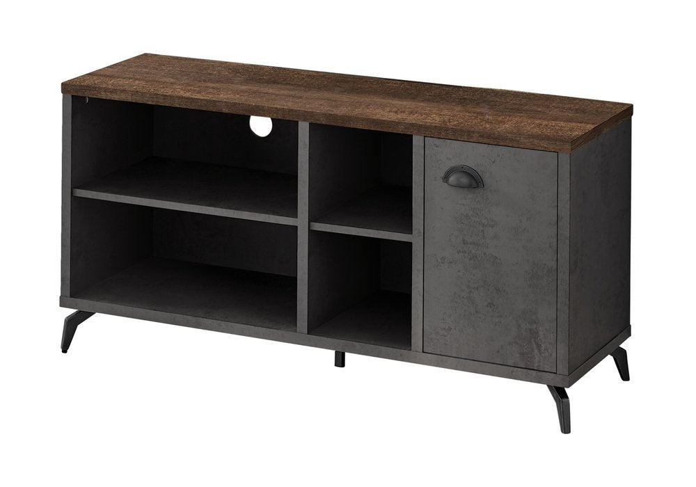 Brown and Gray Distressed Reclaimed Wood Enclosed and Open Storage TV Stand