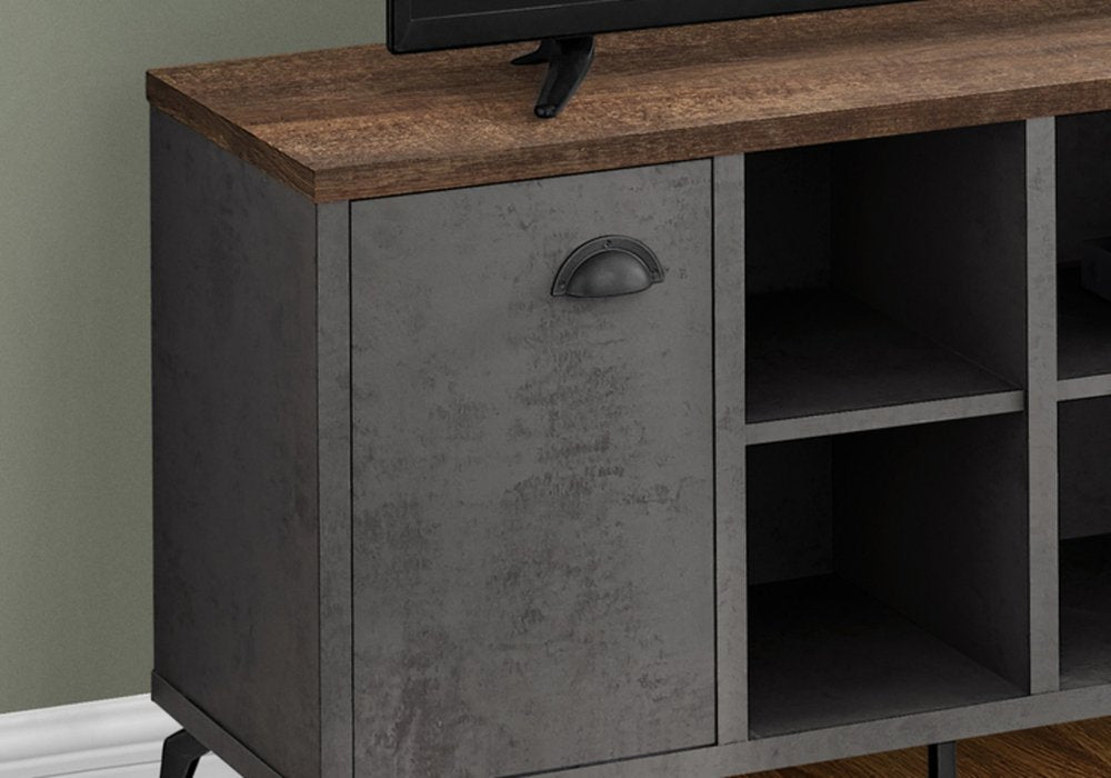 Brown and Gray Distressed Reclaimed Wood Enclosed and Open Storage TV Stand