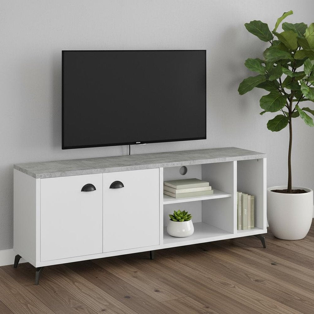 White Cabinet Enclosed Storage TV Stand - 60-inch