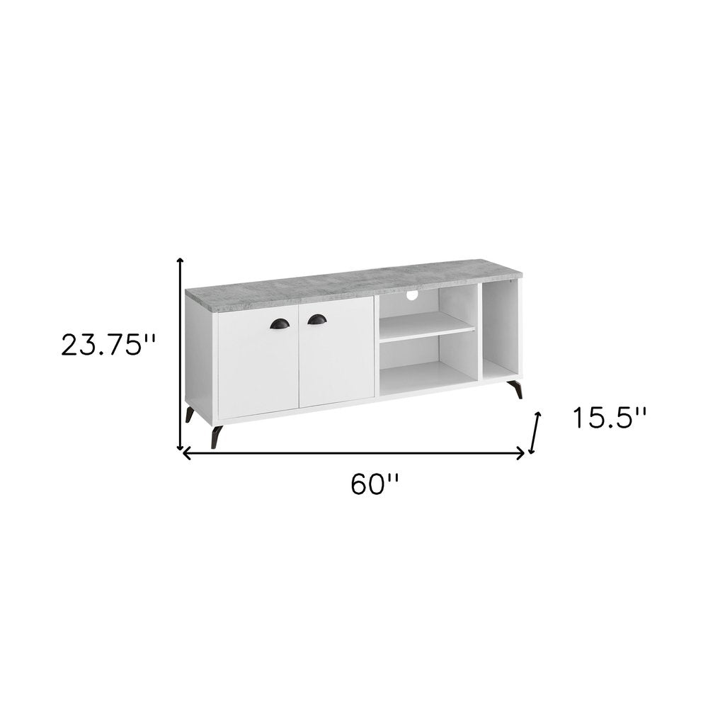 White Cabinet Enclosed Storage TV Stand - 60-inch